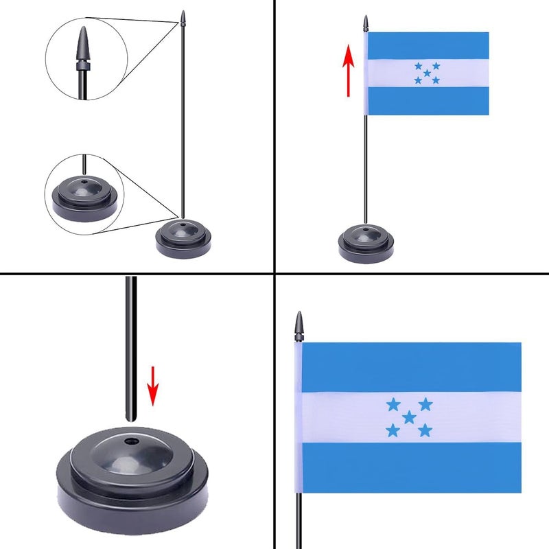 WXTWK 2 Pack Honduras Flag Honduras Deluxe Desk Flag Set - Mini Small Honduran Table Office Flags with Black 12" Solid Pole Stand Base Classroom Meeting Desktop Decorations - Image 3